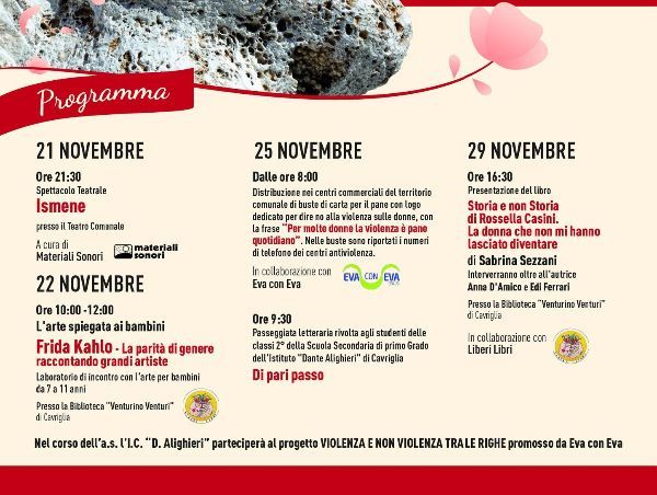 25 NOVEMBRE: LE INIZIATIVE PER LA GIORNATA INTERNAZIONALE CONTRO LA VIOLENZA SULLE DONNE